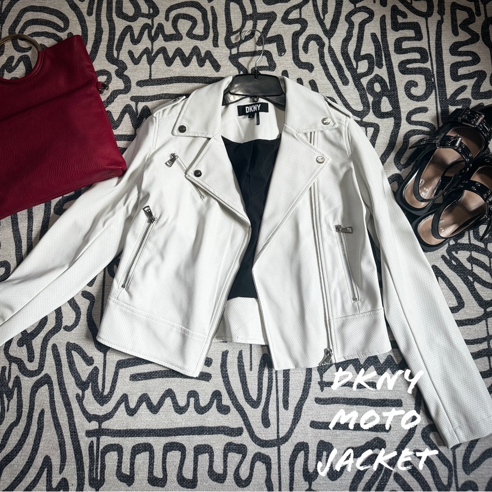 DKNY White Moto Jacket